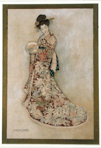 Geisha Girl (akvarell og gull på lin) av Warwick Goble