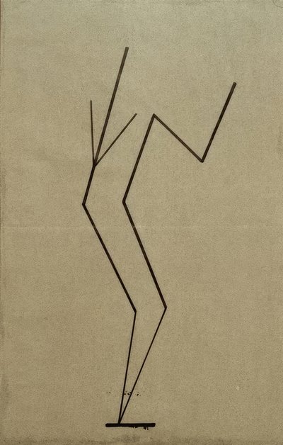 Analytisk tegning basert på bilder av den dansende Palucca, parallell konstruksjon fra ett punkt under av Wassily Kandinsky