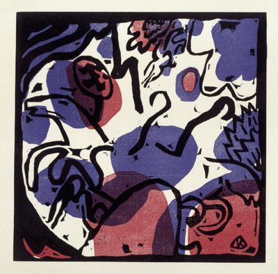 Drei Reiter in Rot, Blau und Schwarz (Illustration 20 aus: "Klänge", Einzelblatt) av Wassily Kandinsky