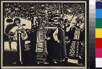 Women in the Woods (Women in the Woods), av Kandinsky, Wassily Vasilyevich (1866-1944). Tresnitt av Wassily Kandinsky