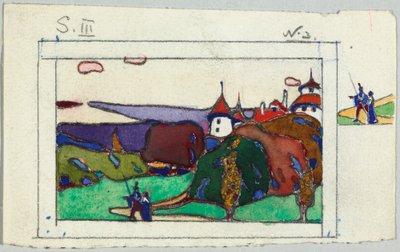 Landskap med et par i middelalderdrakt, verso: fragment av en ridder i rustning av Wassily Kandinsky