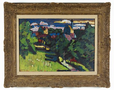 Murnau - utsikt med slott, kirke og jernbane av Wassily Kandinsky