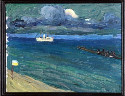 Rapallo (Italia). Landskap med en dampbåt. (Rapallo. Landskap med en dampbåt). Maleri av Wassily Kandinsky (eller Wassily Kandinski eller Kandinskij av Wassily Kandinsky