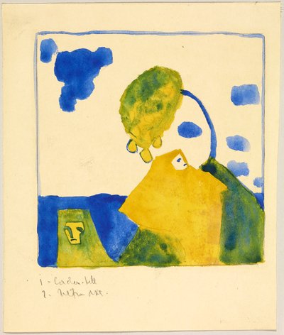 Zwei Gestalten vor Hügel mit Baum av Wassily Kandinsky