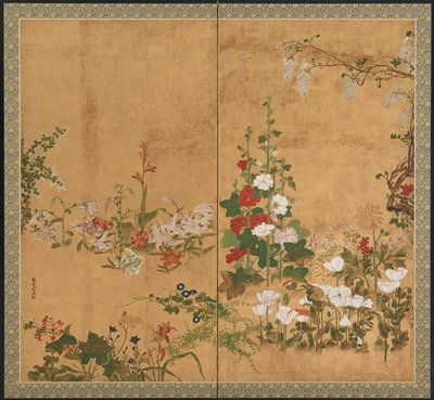 Blomster, Edo-perioden, tidlig midten av 1700-tallet. av Watanabe Shiko