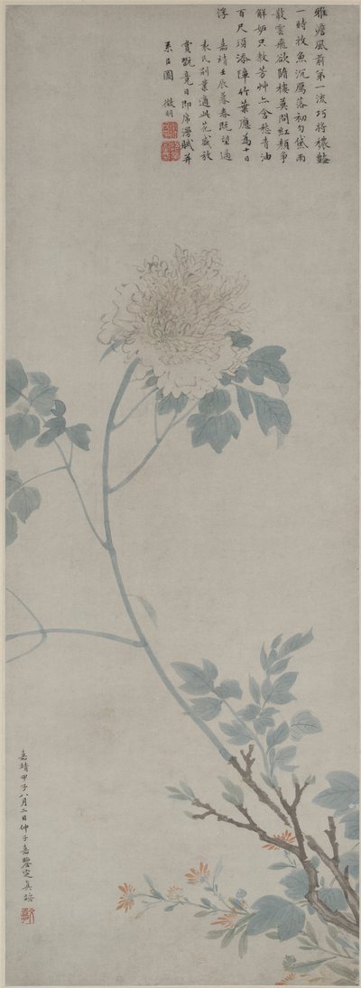 Peony, Hanging Scroll, 1532 (blekk og farge på papir) av Wen Zhengming
