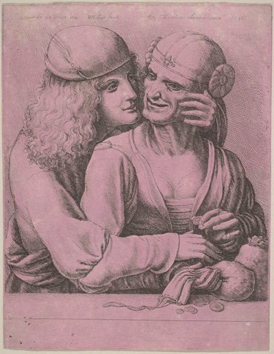 En ung mann som kjærtegner en gammel kvinne, 1646. av Wenceslaus Hollar