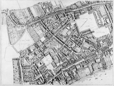 Fugleperspektivplan for det vestlige sentrale distriktet i London, 1660-6 av Wenceslaus Hollar