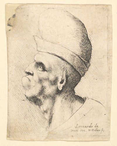 Byste av en deformert mann iført pærehatt i profil til venstre, 1625-77. av Wenceslaus Hollar