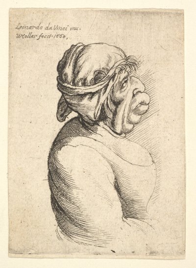 Byste av en kvinne med utstående munn iført lavt snittkjole og tøy bundet rundt hodet..., 1660. av Wenceslaus Hollar
