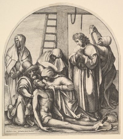 Nedstigning fra korset, etter Holbein, 1640. av Wenceslaus Hollar