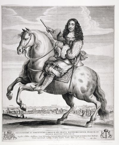 Equestrian Portrait of Charles II (1630-85) with a Landscape, publisert ca. 1670 av Wenceslaus Hollar