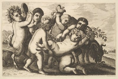 Fem gutter, to satyrer og en geitekopi, 1600-tallet. av Wenceslaus Hollar