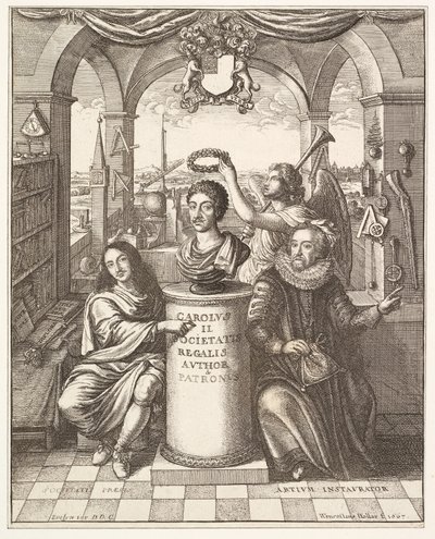 Frontispice av The History of the Royal Society of London av Thomas Spratt, pub. 1702 av Wenceslaus Hollar
