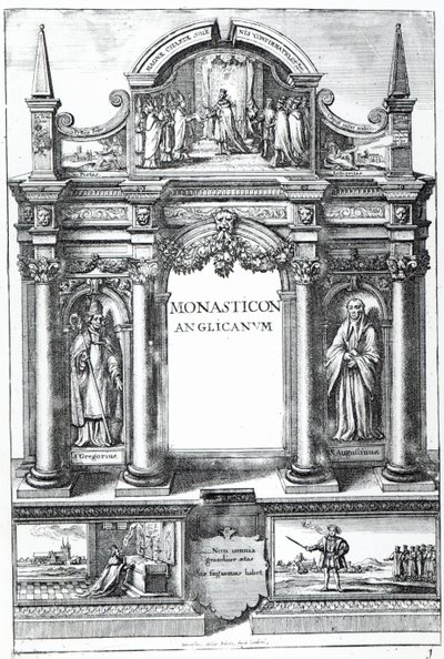 Frontispice til 'Monasticon Anglicanum' av William Dugdale, ca. 1718-23 av Wenceslaus Hollar