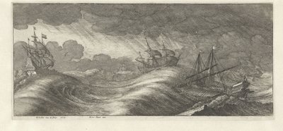 Bysse og andre skip i en havstorm Sea storms (serietittel) av Wenceslaus Hollar