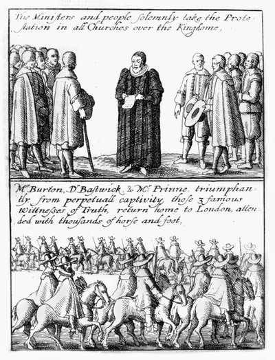 Herrer som avlegger 'Et cetera-ed'; hesteprosesjon som ledsager de frigitte brosjyrene til London av Wenceslaus Hollar