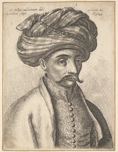 Hode og skuldre til en tyrker, med bart og stor turban, 1645. av Wenceslaus Hollar