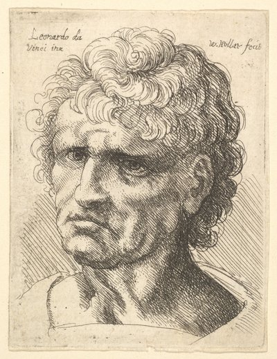 Hodet til en mann med alvorlig uttrykk, 1625-77. av Wenceslaus Hollar