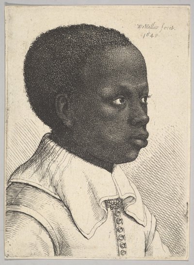 Hodet til en ung svart gutt i profil til høyre, 1645. av Wenceslaus Hollar