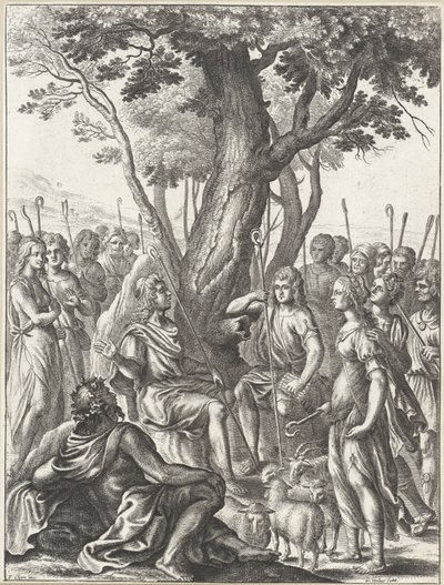 Shepherd Meliboeus dømmer spillet til gjeterne Corydon og Thyrsis Verker til Virgil (serietittel) av Wenceslaus Hollar
