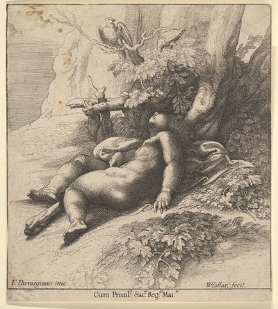 Spedbarnet Hercules sover, 1625-77. av Wenceslaus Hollar