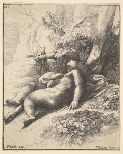 Spedbarnet Hercules sover, 1625-77. av Wenceslaus Hollar