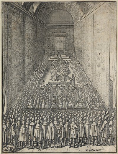 Interiør av House of Lords i sesjon, Palace of Westminster, London, c1650 av Wenceslaus Hollar