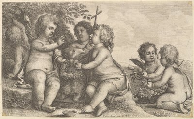 Jesus, døperen Johannes og fire kjeruber, 1625-77. av Wenceslaus Hollar