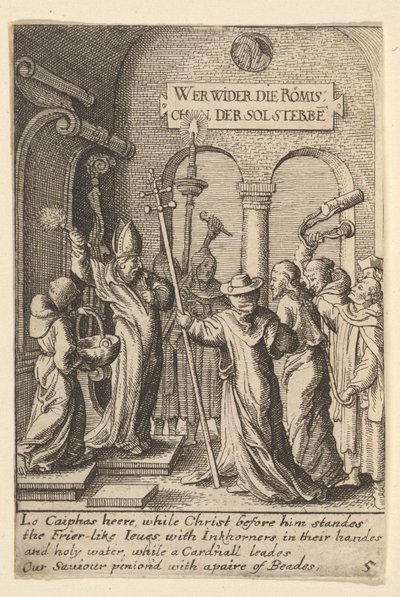 Jesus før Kaifas, 1625-77. av Wenceslaus Hollar