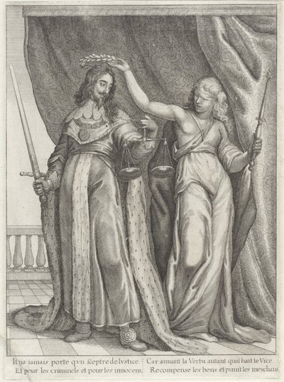 Kong Charles I av England hyllet av Justitia av Wenceslaus Hollar
