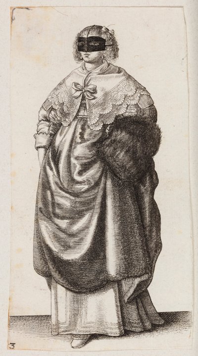 Kvinne med maske og muffe av Wenceslaus Hollar