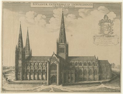 Lichfield Cathedral - South View: gravering av Wenceslaus Hollar