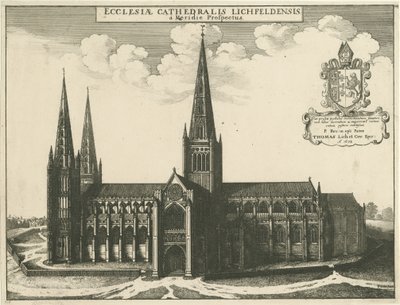 Lichfield Cathedral - South View: gravering, 1672 av Wenceslaus Hollar