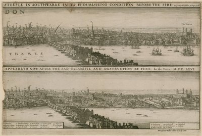 London, før og etter den store brannen av Wenceslaus Hollar