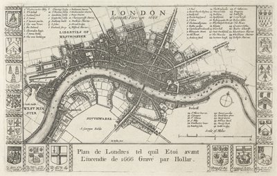 London, før brannen i 1666 av Wenceslaus Hollar
