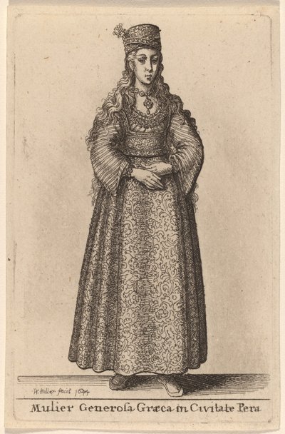 En sjenerøs gresk kvinne i byen Pera av Wenceslaus Hollar