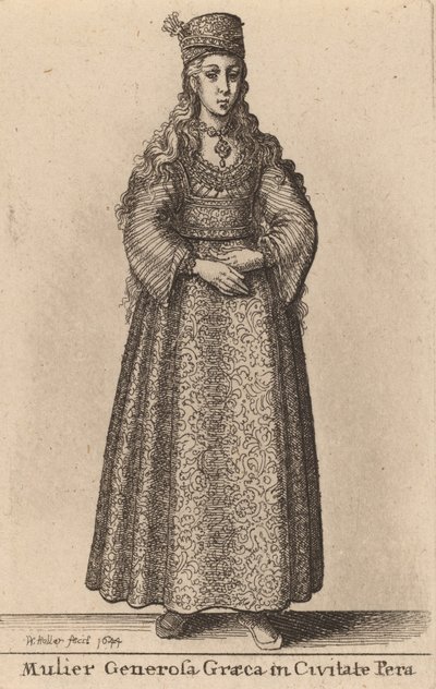 En sjenerøs gresk kvinne i byen Pera, 1644. av Wenceslaus Hollar