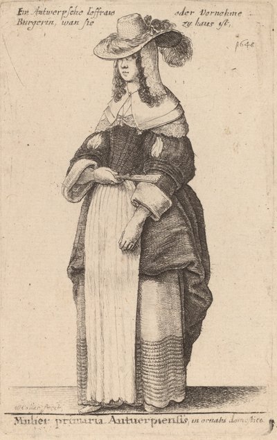 Kvinnelig statsminister i Antwerpen, i hjemlig dekorasjon. av Wenceslaus Hollar