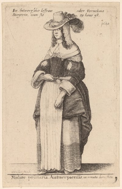 Kvinnelig statsminister i Antwerpen, i hjemlig dekorasjon av Wenceslaus Hollar