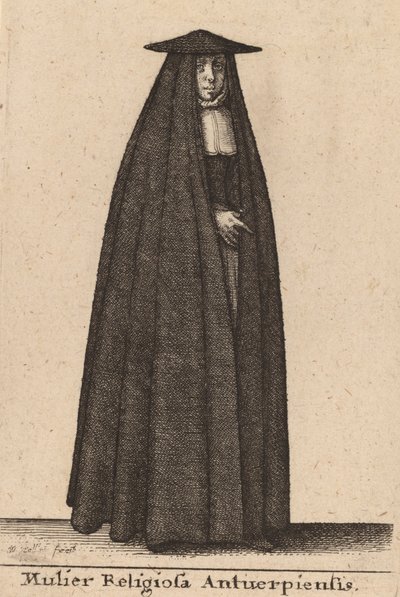 Religiøs kvinne fra Antwerpen. av Wenceslaus Hollar