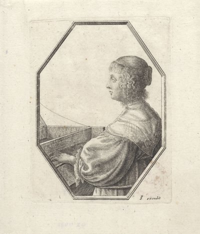 Portrett av en kvinne bak et virginal av Wenceslaus Hollar
