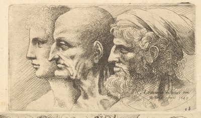 Rad med tre hoder i profil til venstre, 1645. av Wenceslaus Hollar