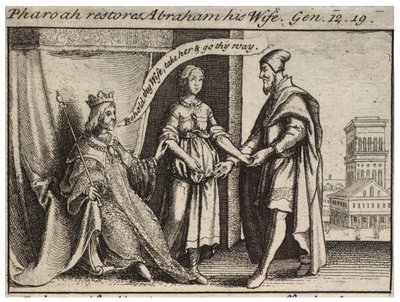 Sara gjenopprettet til Abraham. Tilstand 2 av Wenceslaus Hollar