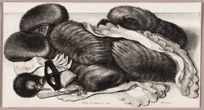 Stilleben med en gruppe muffer, et par hansker og to tørkle av Wenceslaus Hollar
