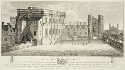 The Palace of Whitehall, fra en tegning i Pepysian Library, Cambridge, publisert 1809 av Wenceslaus Hollar