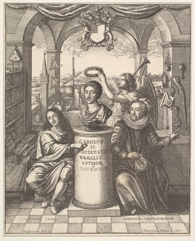 The Royal Society, frontispice til Thomas Sprat, The History of the Royal Society of London..., 1667. av Wenceslaus Hollar
