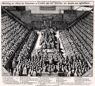 Rettsaken mot Thomas Wentworth (1593-1641) jarl av Strafford i 1641 av Wenceslaus Hollar