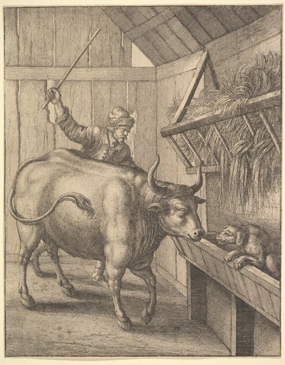 Hunden i krybben fra illustrasjon til John Ogilbys Æsopics: Or A Second Collection..., 1666. av Wenceslaus Hollar