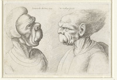 To deformerte hoder Varie figurae et probae (serietittel) Karikaturer, hoder og misdannelser etter Leonardo da Vinci (serietittel) av Wenceslaus Hollar